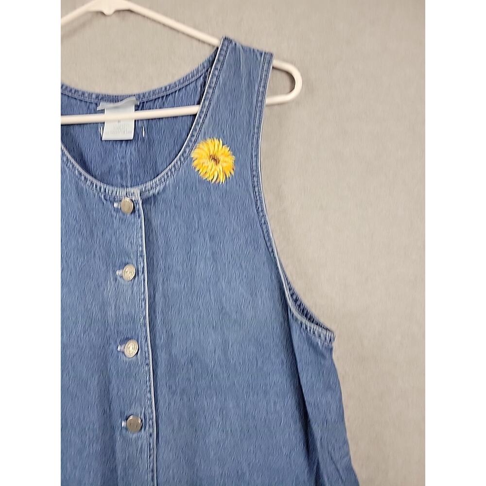 Vtg Tape Measure 100% Cotton Blue Embroidered Button Up Jumper Dress Women's Med - Picture 4 of 12